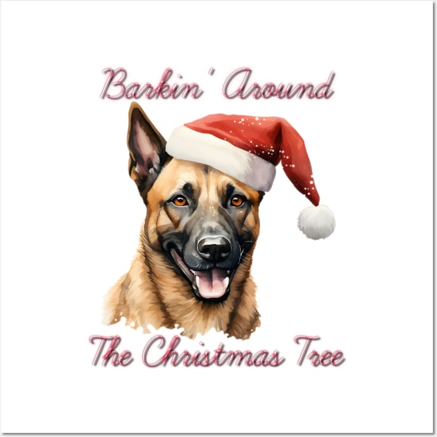 Christmas Belgian Malinois Dog in Santa Hat Wall Art by Pawsitive Curios